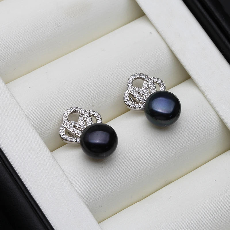 Real Natural White Freshwater Pearl Stud Earrings Real 925 Silver