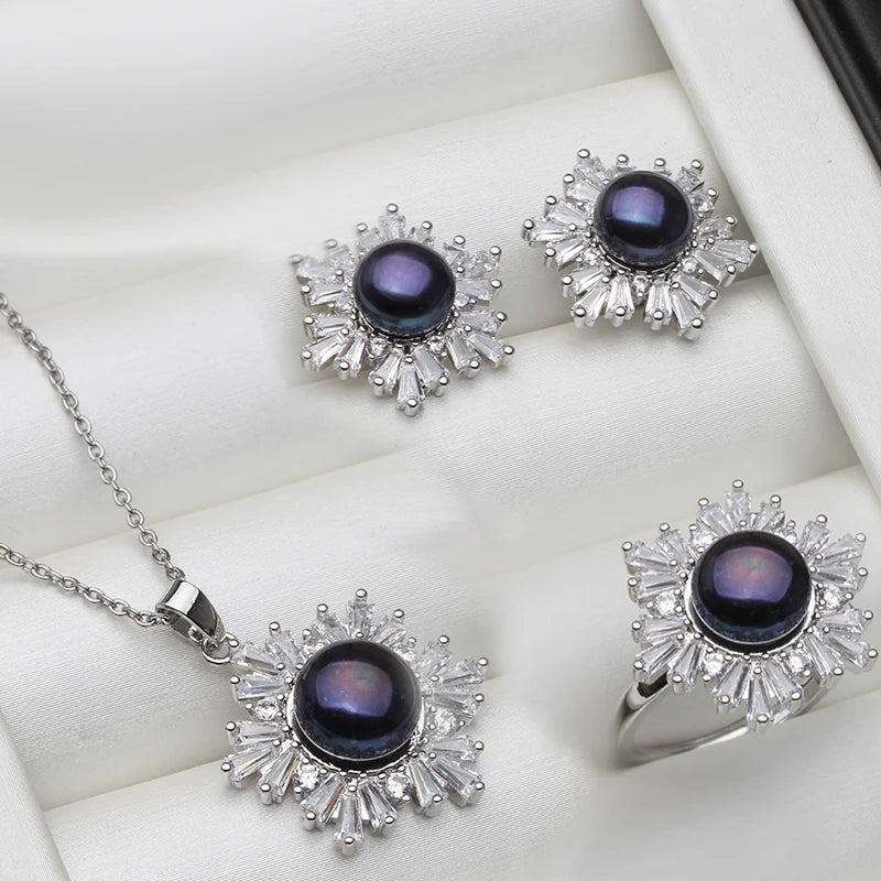 Real Freshwater Natural Pearl Set 925 Sterling Silver
