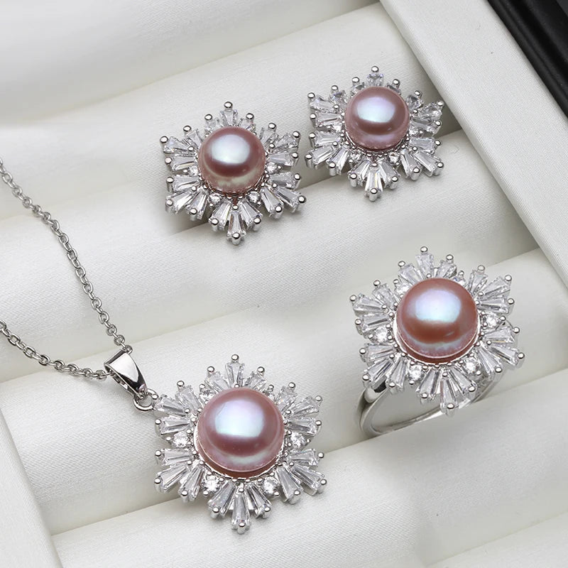 Real Freshwater Natural Pearl Set 925 Sterling Silver