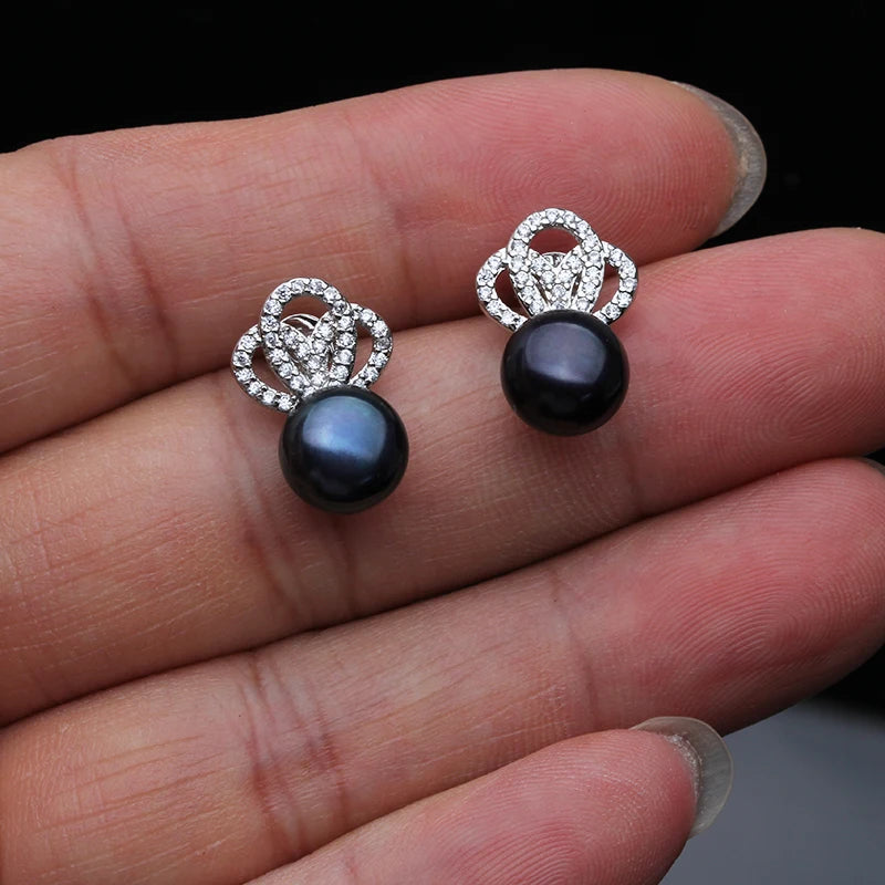 Real Natural White Freshwater Pearl Stud Earrings Real 925 Silver