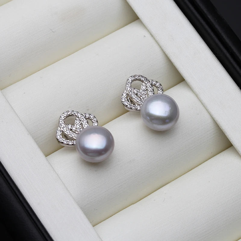 Real Natural White Freshwater Pearl Stud Earrings Real 925 Silver
