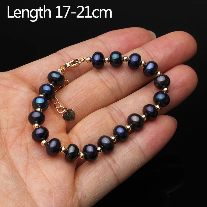 Real Natural Freshwater Black Pearl Bracelets Ladies Woman,Vintage Bridal Pearl Strand Bracelet