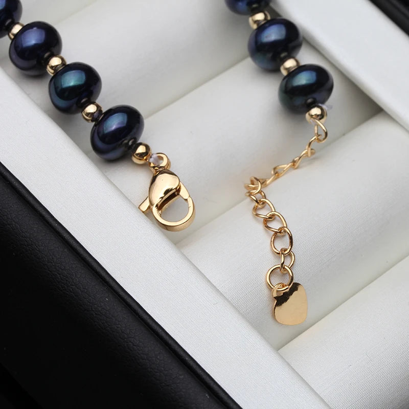 Real Natural Freshwater Black Pearl Bracelets Ladies Woman,Vintage Bridal Pearl Strand Bracelet