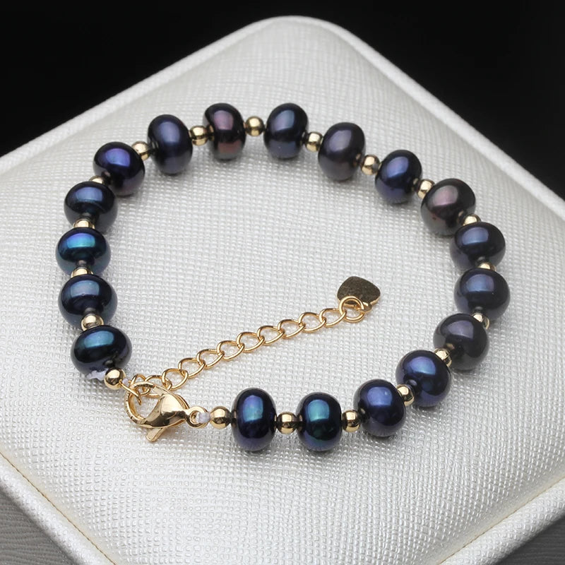Real Natural Freshwater Black Pearl Bracelets Ladies Woman,Vintage Bridal Pearl Strand Bracelet