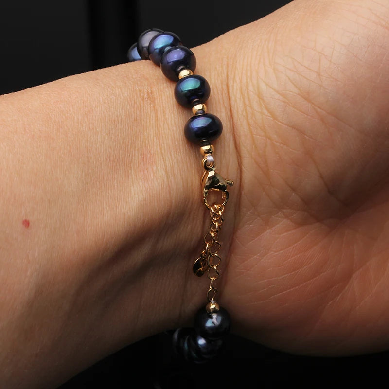 Real Natural Freshwater Black Pearl Bracelets Ladies Woman,Vintage Bridal Pearl Strand Bracelet