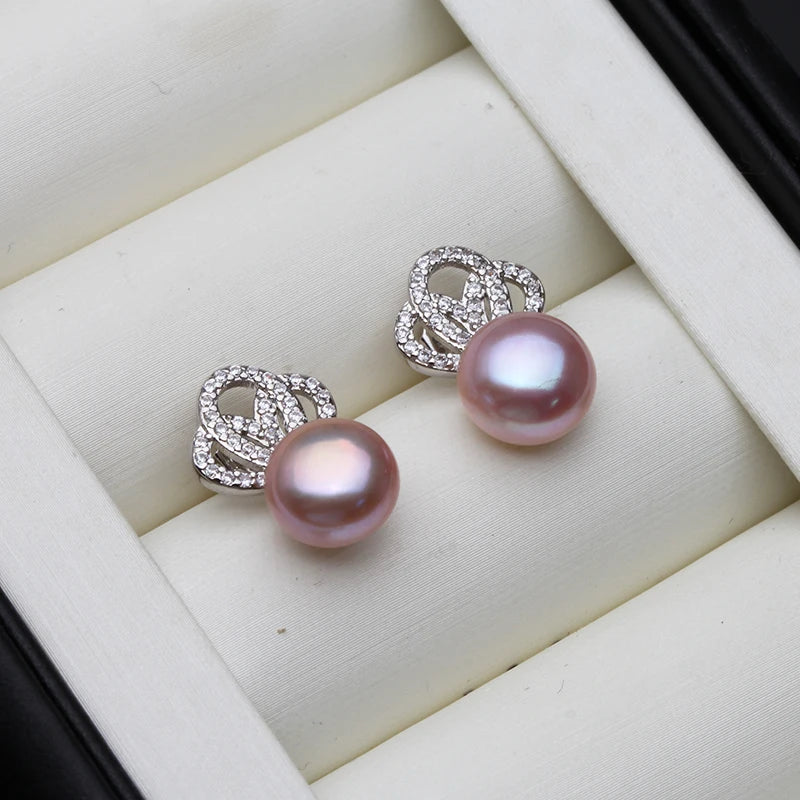 Real Natural White Freshwater Pearl Stud Earrings Real 925 Silver