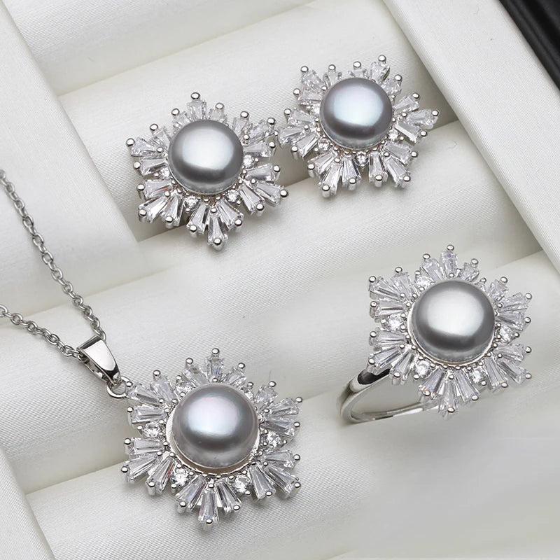 Real Freshwater Natural Pearl Set 925 Sterling Silver