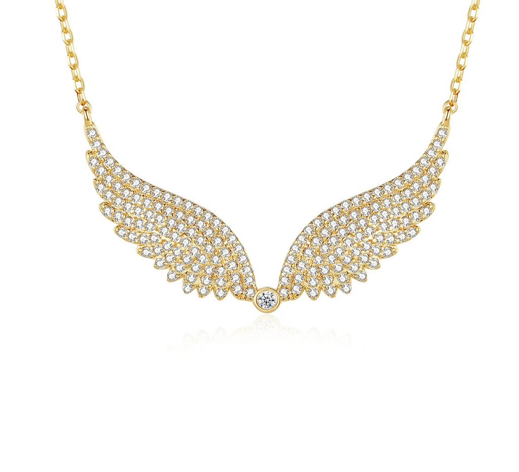 Gold Color Angle's Wings Fashion Cubic Zirconia Necklace for Women Crystal Sweater Free Shipping
