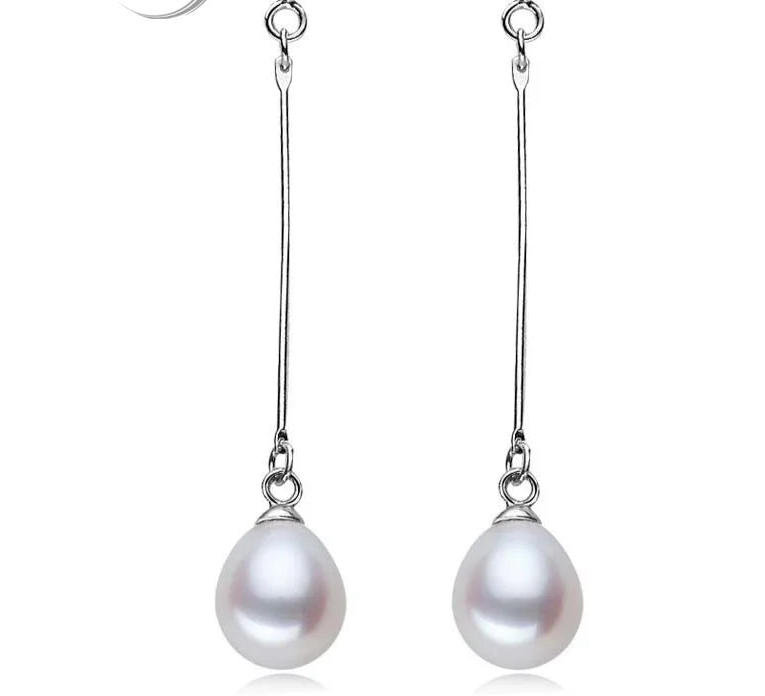 Trendy Natural Freshwater Long Pearl Earrings White Bridal 925 Silver Earring Jewelry