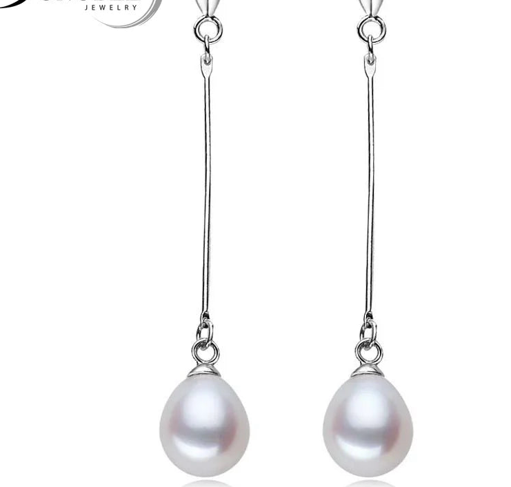Trendy Natural Freshwater Long Pearl Earrings White Bridal 925 Silver Earring Jewelry