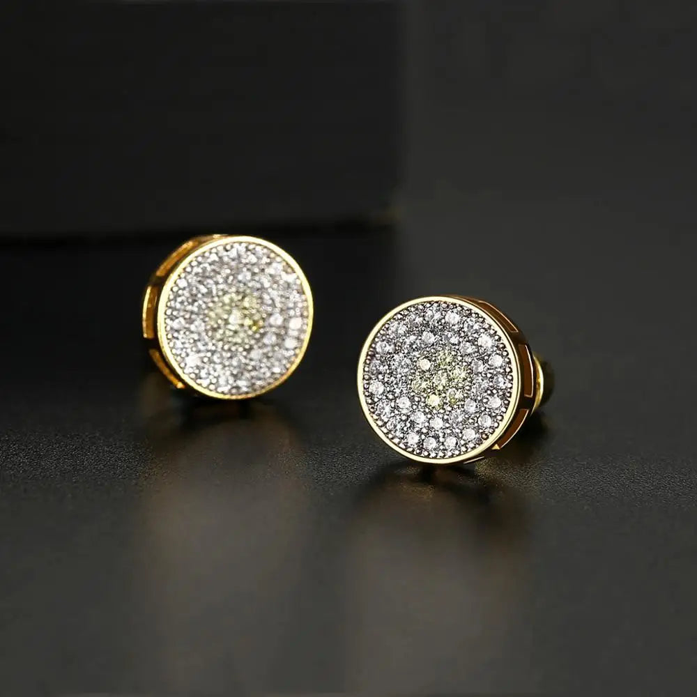 Elegant Small Hip Hop Round Stud Earrings Korean Style AAA Black/White Cubic Zircon Fashion Jewelry for Men/women