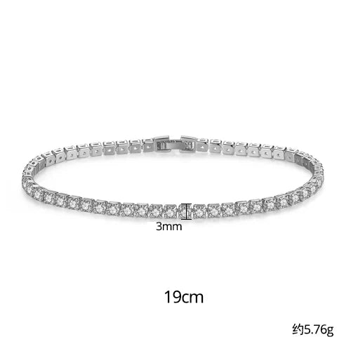 3mm 4mm 5mm Charm CZ Tennis Bracelet Bangles for Women Gold Color Zircon Iced Out Stone Chain Accessories