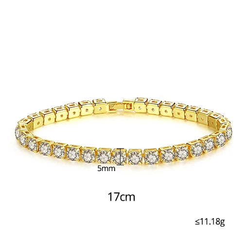 3mm 4mm 5mm Charm CZ Tennis Bracelet Bangles for Women Gold Color Zircon Iced Out Stone Chain Accessories