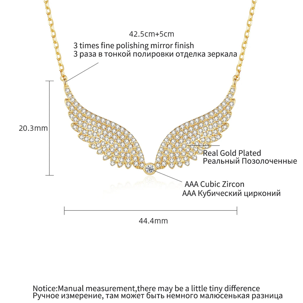 Gold Color Angle's Wings Fashion Cubic Zirconia Necklace for Women Crystal Sweater Free Shipping
