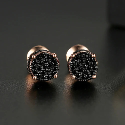 Elegant Small Hip Hop Round Stud Earrings Korean Style AAA Black/White Cubic Zircon Fashion Jewelry for Men/women