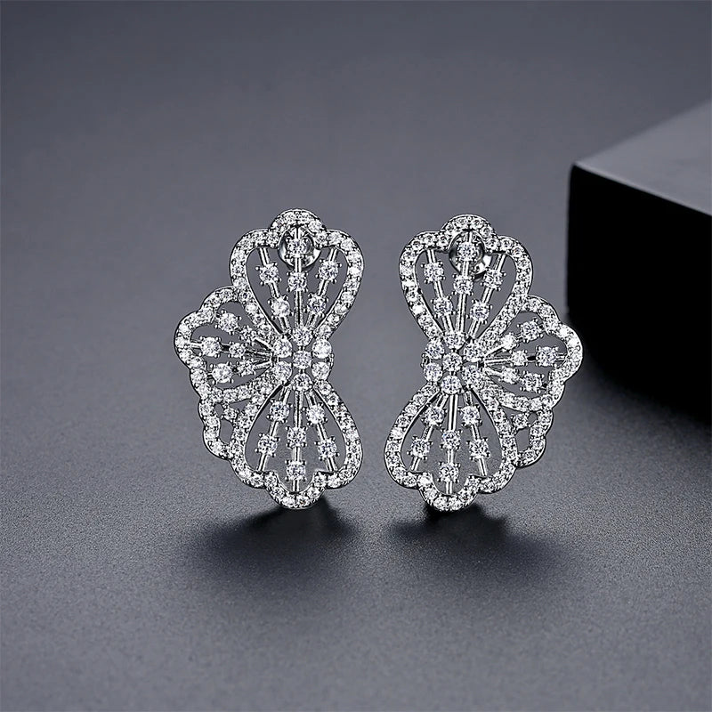 Luxury Big Clear Flower CZ Earring Cubic Zirconia Gorgeous New Trend Unique Drop Earrings for Woman Wedding Party Gift