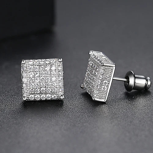 Elegant Small Hip Hop Round Stud Earrings Korean Style AAA Black/White Cubic Zircon Fashion Jewelry for Men/women