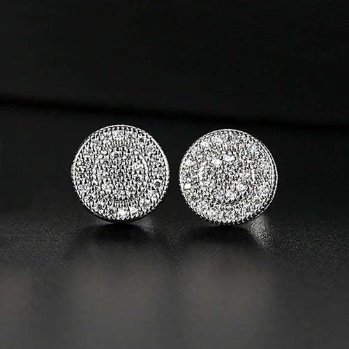 Elegant Small Hip Hop Round Stud Earrings Korean Style AAA Black/White Cubic Zircon Fashion Jewelry for Men/women