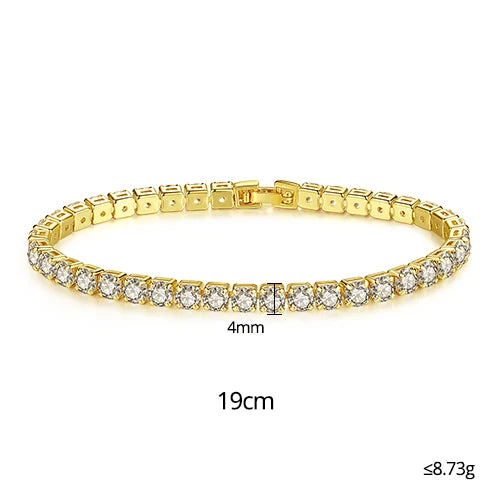 3mm 4mm 5mm Charm CZ Tennis Bracelet Bangles for Women Gold Color Zircon Iced Out Stone Chain Accessories