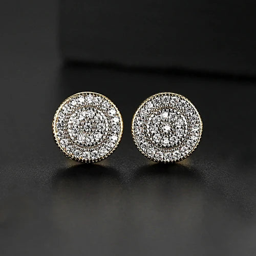 Elegant Small Hip Hop Round Stud Earrings Korean Style AAA Black/White Cubic Zircon Fashion Jewelry for Men/women