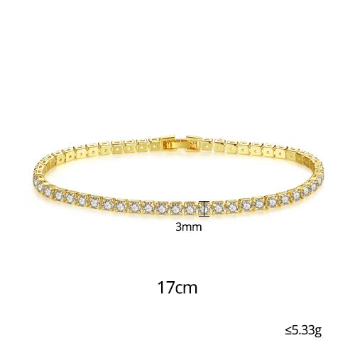 3mm 4mm 5mm Charm CZ Tennis Bracelet Bangles for Women Gold Color Zircon Iced Out Stone Chain Accessories