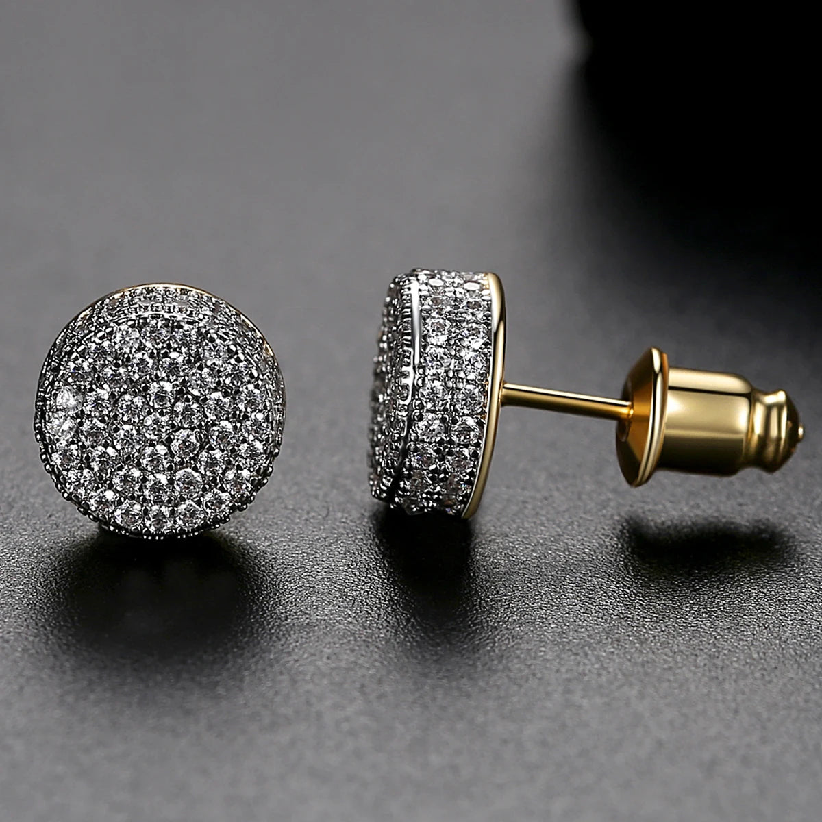 Elegant Small Hip Hop Round Stud Earrings Korean Style AAA Black/White Cubic Zircon Fashion Jewelry for Men/women