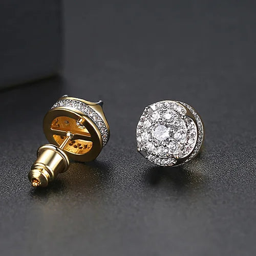 Elegant Small Hip Hop Round Stud Earrings Korean Style AAA Black/White Cubic Zircon Fashion Jewelry for Men/women