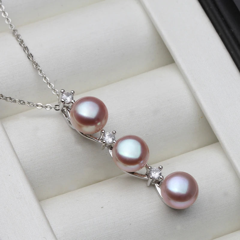 Freshwater Natural Pearl Necklace ,925 Sterling Silver Pearl Pendant