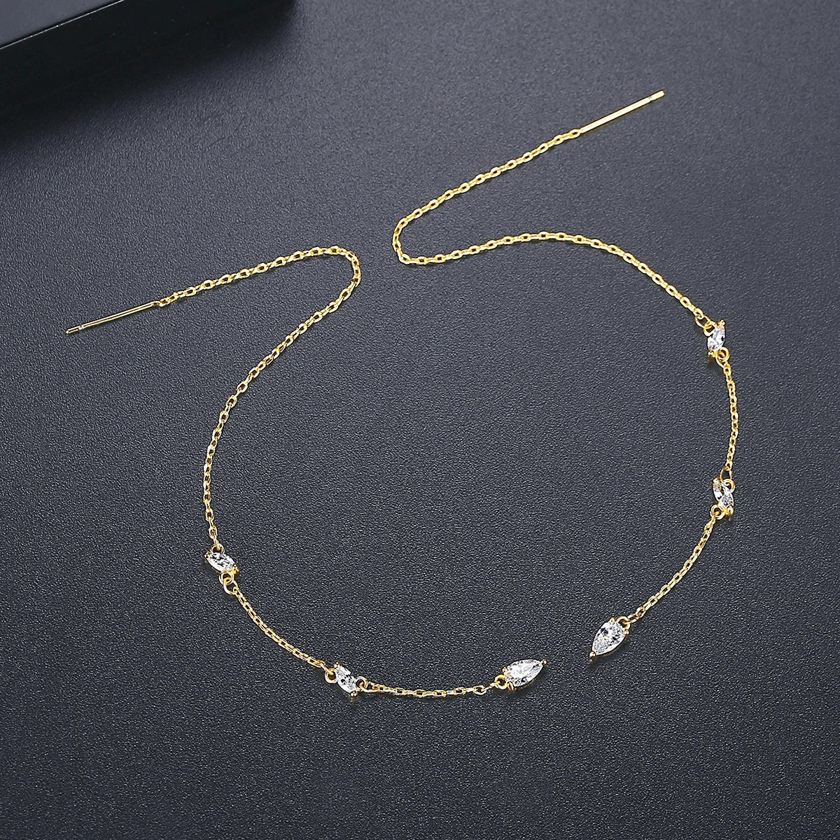 Thin Gold Color Tassel Ear Lines Small Clear Cubic Zircons Long Pendant Earrings for Girl Punk Party Jewelry
