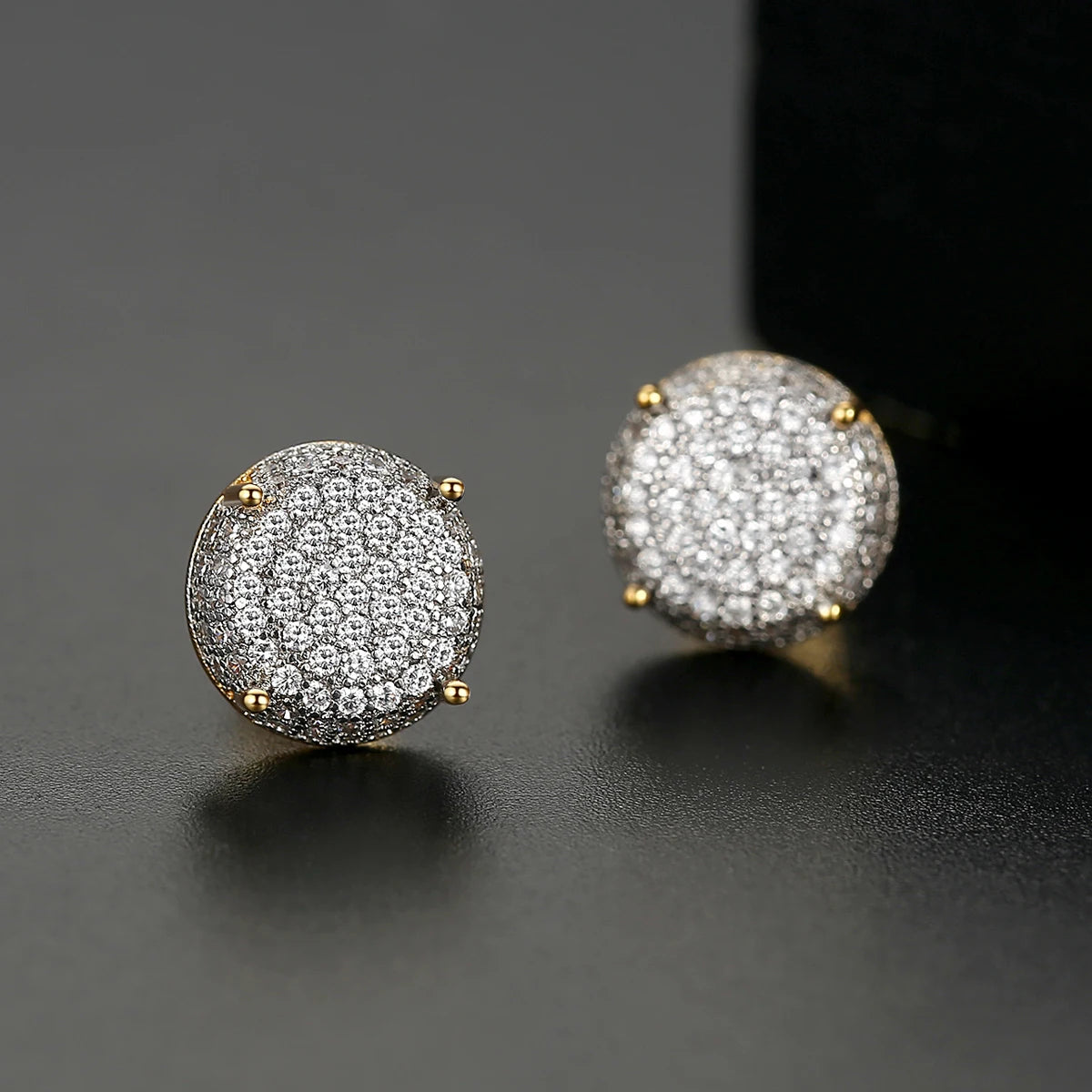 Elegant Small Hip Hop Round Stud Earrings Korean Style AAA Black/White Cubic Zircon Fashion Jewelry for Men/women