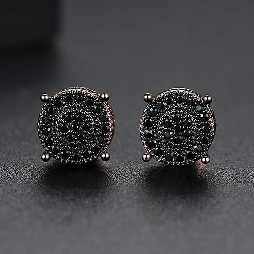 Elegant Small Hip Hop Round Stud Earrings Korean Style AAA Black/White Cubic Zircon Fashion Jewelry for Men/women