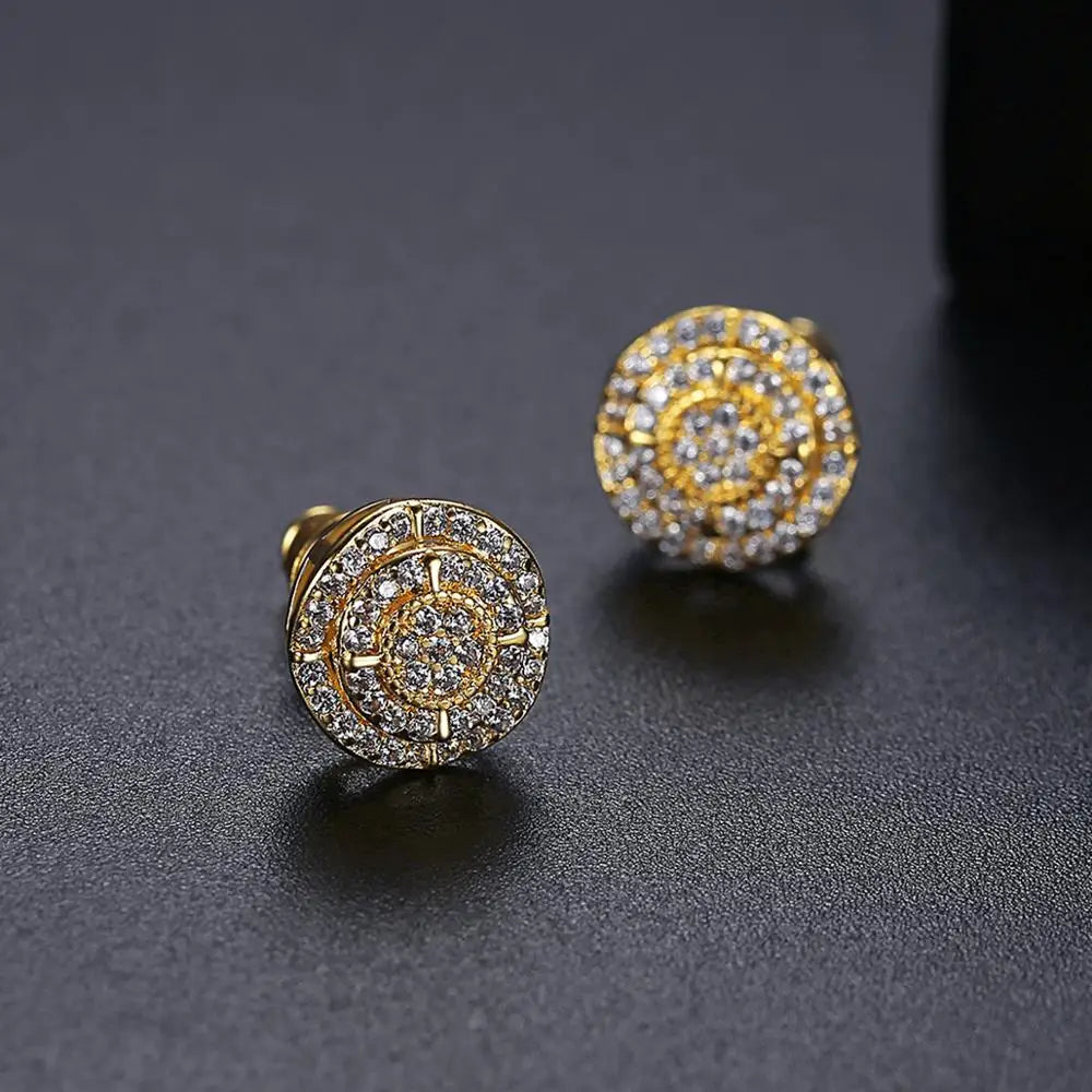 Elegant Small Hip Hop Round Stud Earrings Korean Style AAA Black/White Cubic Zircon Fashion Jewelry for Men/women
