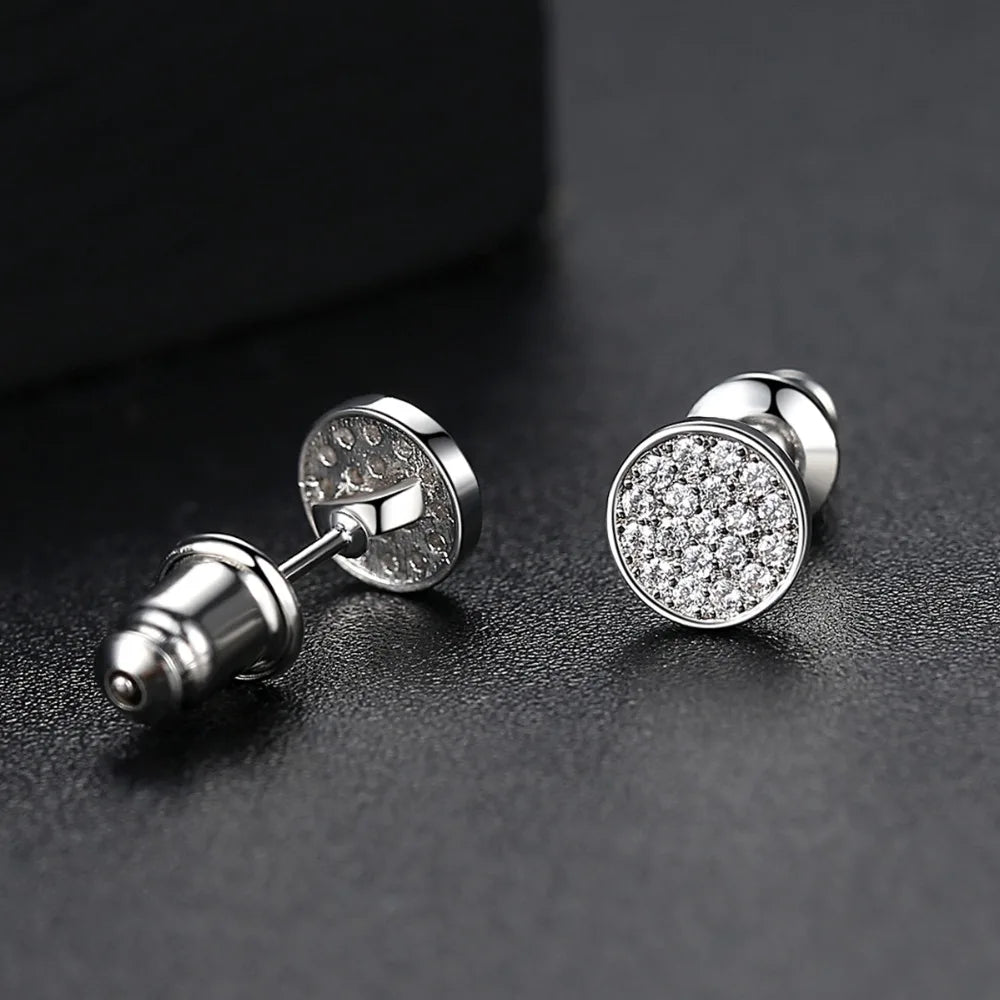 Elegant Small Hip Hop Round Stud Earrings Korean Style AAA Black/White Cubic Zircon Fashion Jewelry for Men/women
