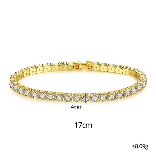 3mm 4mm 5mm Charm CZ Tennis Bracelet Bangles for Women Gold Color Zircon Iced Out Stone Chain Accessories