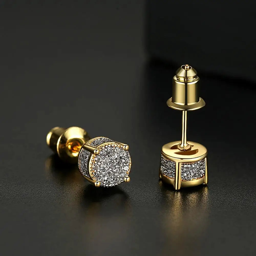 Elegant Small Hip Hop Round Stud Earrings Korean Style AAA Black/White Cubic Zircon Fashion Jewelry for Men/women