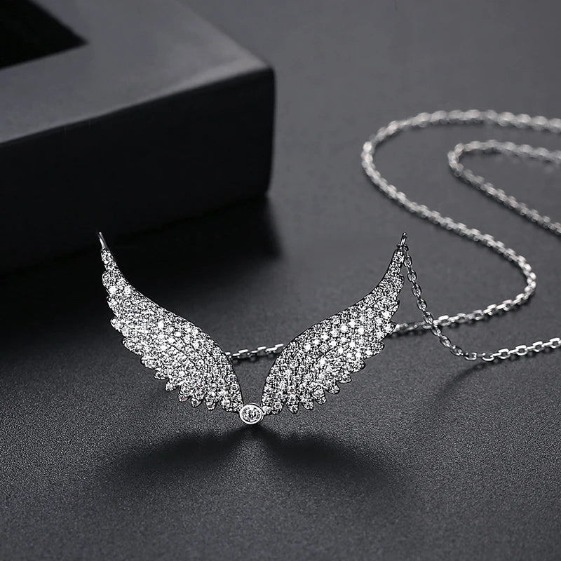 Gold Color Angle's Wings Fashion Cubic Zirconia Necklace for Women Crystal Sweater Free Shipping
