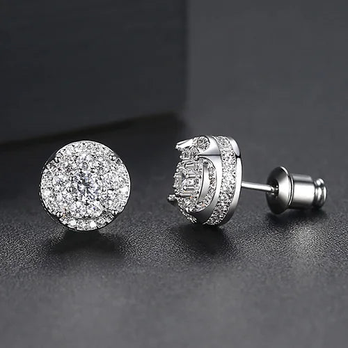 Elegant Small Hip Hop Round Stud Earrings Korean Style AAA Black/White Cubic Zircon Fashion Jewelry for Men/women