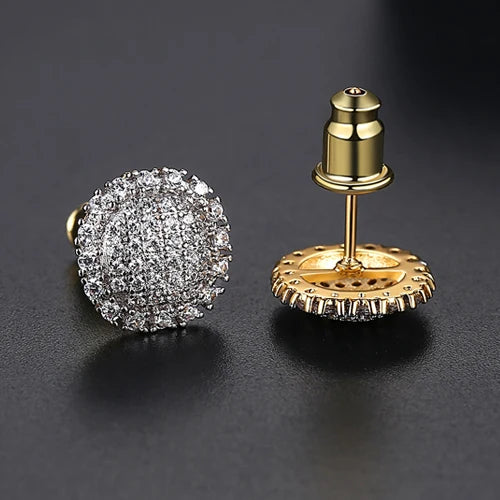 Elegant Small Hip Hop Round Stud Earrings Korean Style AAA Black/White Cubic Zircon Fashion Jewelry for Men/women
