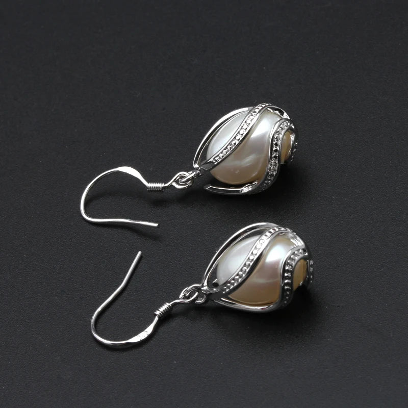 Pearl Earrings  Cute Real 925 Sterling Silver Natural Freshwater