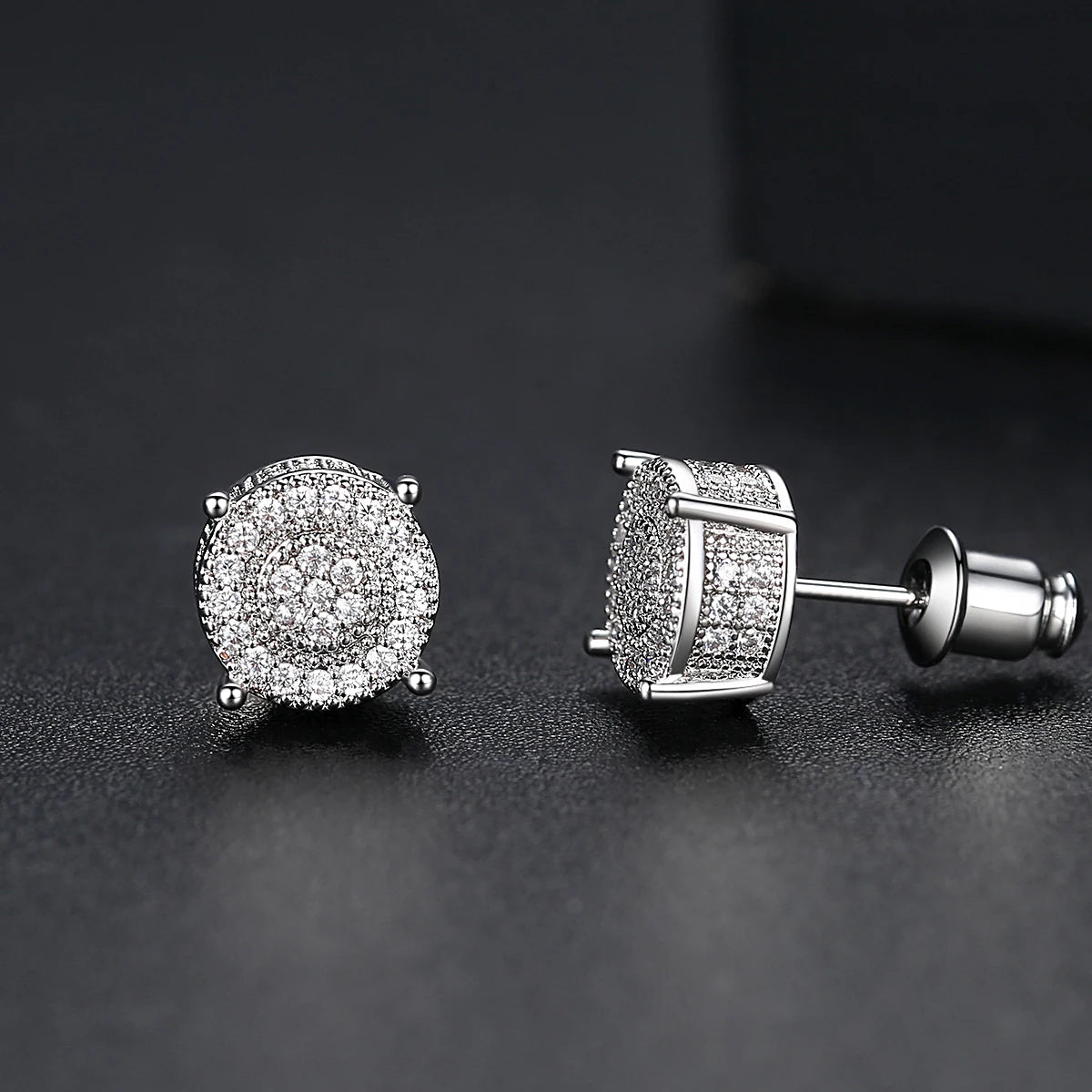 Elegant Small Hip Hop Round Stud Earrings Korean Style AAA Black/White Cubic Zircon Fashion Jewelry for Men/women