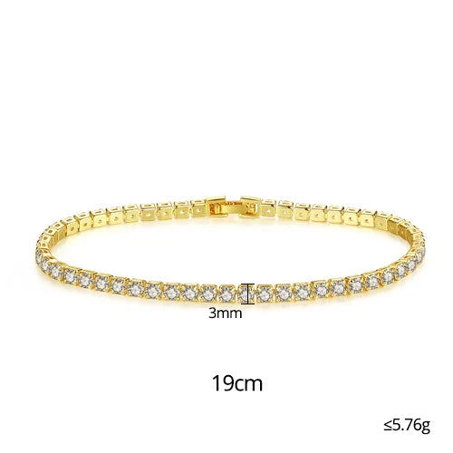 3mm 4mm 5mm Charm CZ Tennis Bracelet Bangles for Women Gold Color Zircon Iced Out Stone Chain Accessories