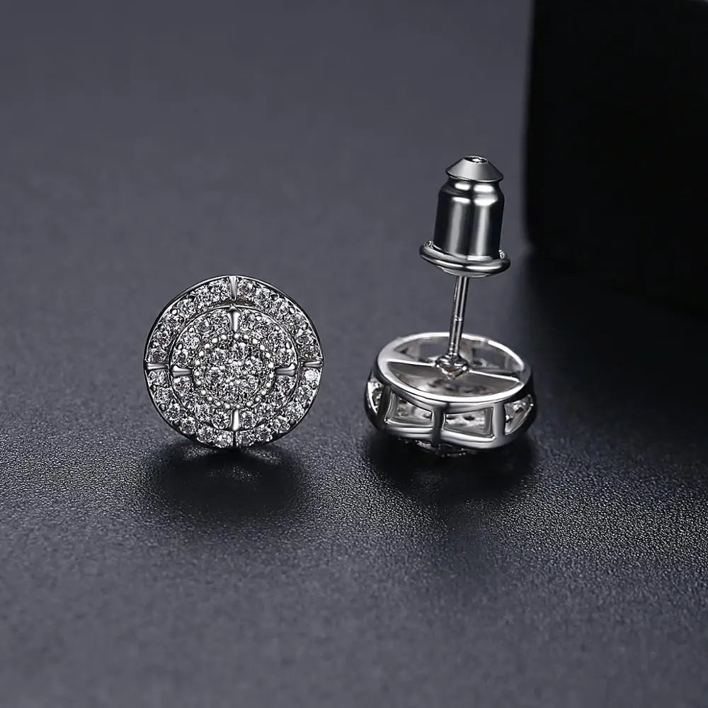 Elegant Small Hip Hop Round Stud Earrings Korean Style AAA Black/White Cubic Zircon Fashion Jewelry for Men/women