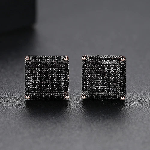 Elegant Small Hip Hop Round Stud Earrings Korean Style AAA Black/White Cubic Zircon Fashion Jewelry for Men/women