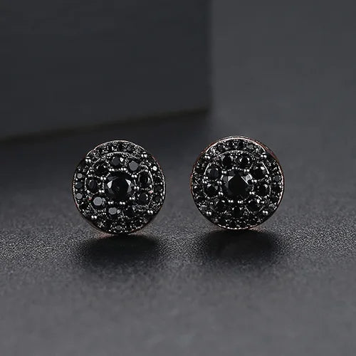 Elegant Small Hip Hop Round Stud Earrings Korean Style AAA Black/White Cubic Zircon Fashion Jewelry for Men/women
