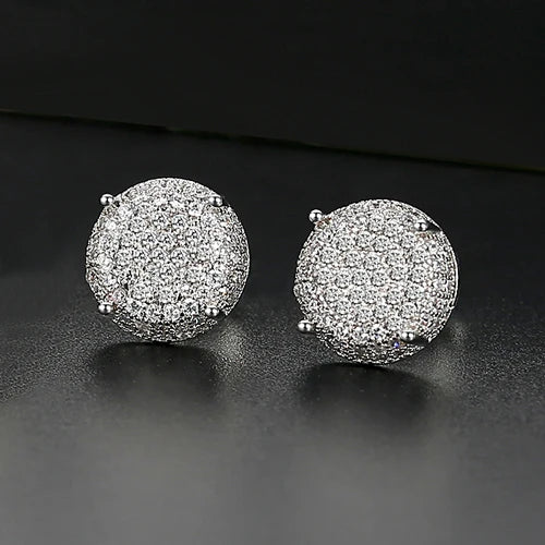 Elegant Small Hip Hop Round Stud Earrings Korean Style AAA Black/White Cubic Zircon Fashion Jewelry for Men/women
