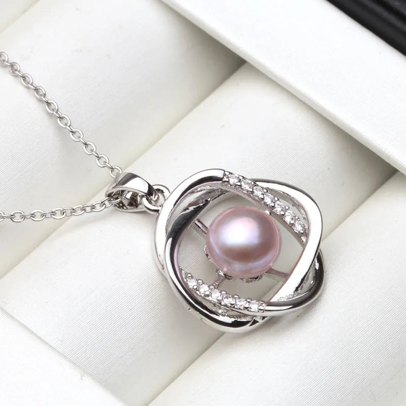 Beautiful 925 Sterling Silver Pendant Natural Freshwater Pearl Necklace