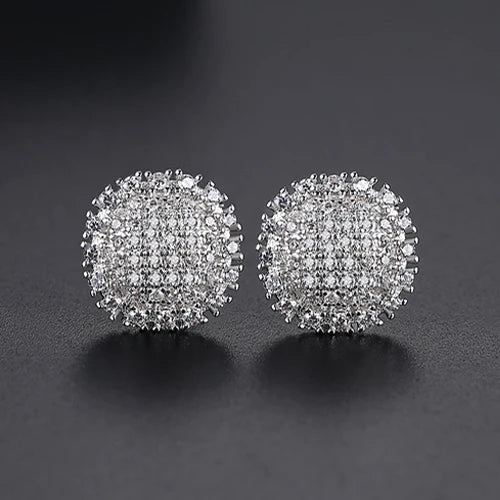 Elegant Small Hip Hop Round Stud Earrings Korean Style AAA Black/White Cubic Zircon Fashion Jewelry for Men/women