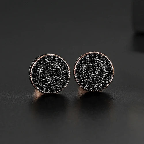 Elegant Small Hip Hop Round Stud Earrings Korean Style AAA Black/White Cubic Zircon Fashion Jewelry for Men/women
