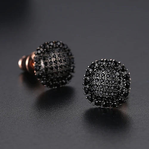 Elegant Small Hip Hop Round Stud Earrings Korean Style AAA Black/White Cubic Zircon Fashion Jewelry for Men/women