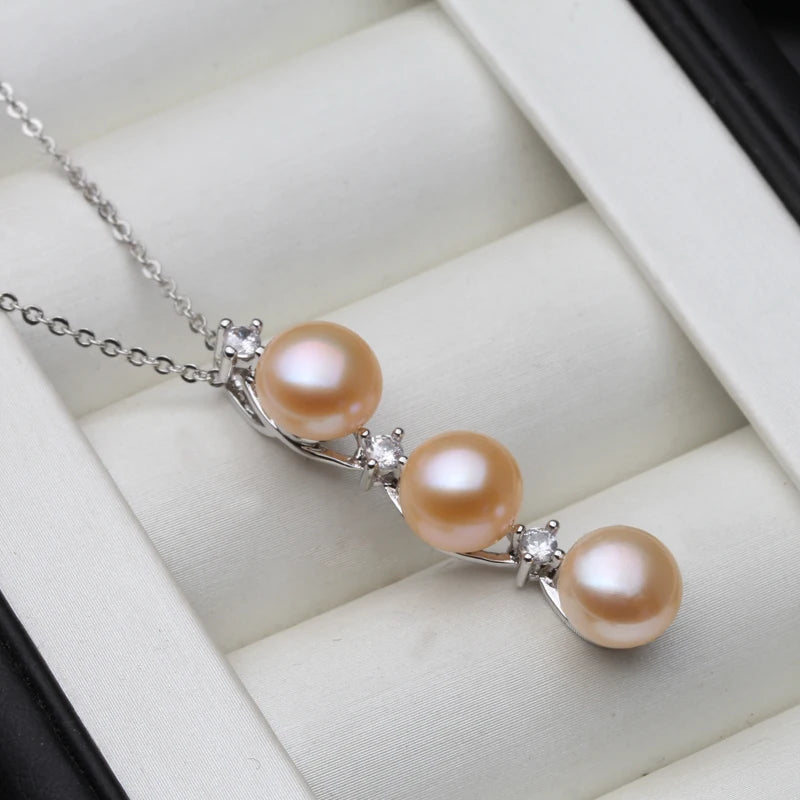 2025 New Freshwater Natural Black Pearl Pendant Women, 925 Silver Pearl Necklace